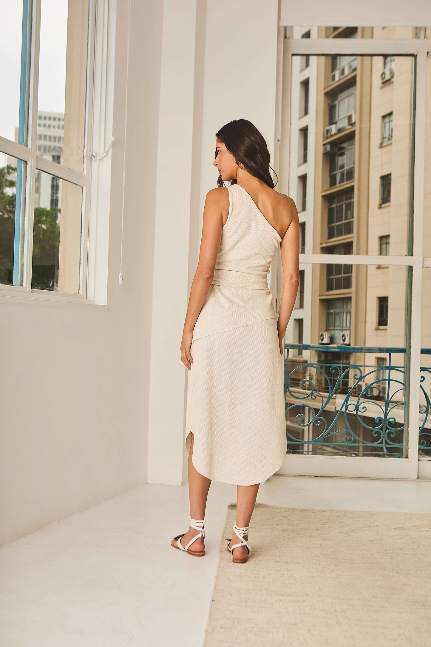 Vestido em Malha Canelada com Juta Benjamim