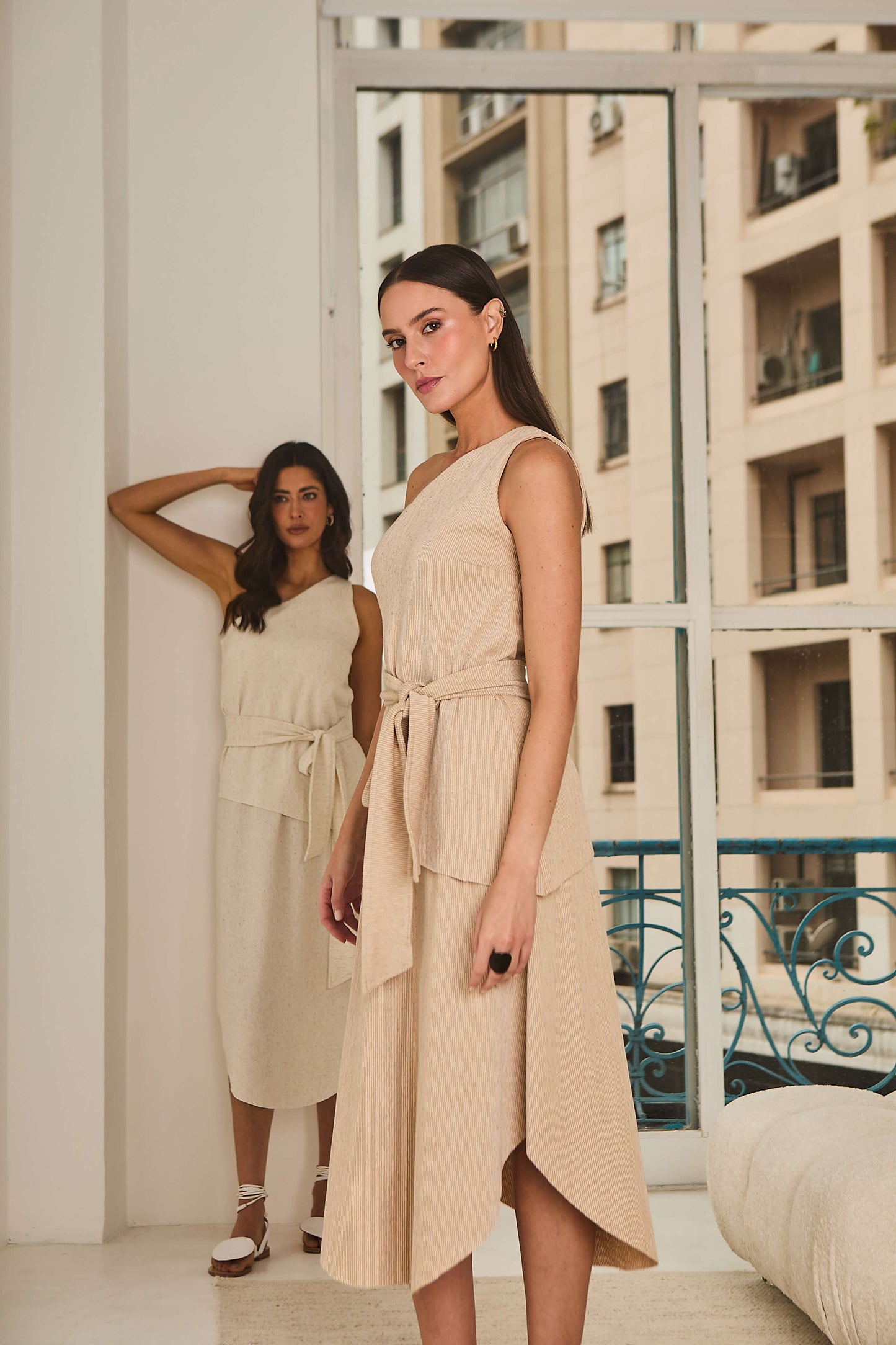 Vestido em Malha Canelada com Juta Benjamim