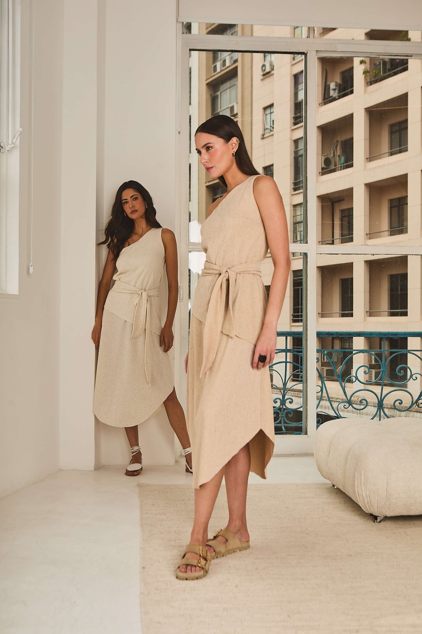 Vestido em Malha Canelada com Juta Benjamim