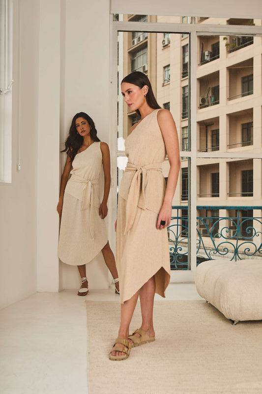 Vestido em Malha Canelada com Juta Benjamim