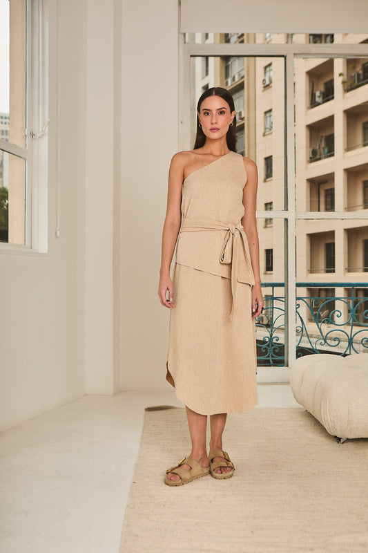 Vestido em Malha Canelada com Juta Benjamim