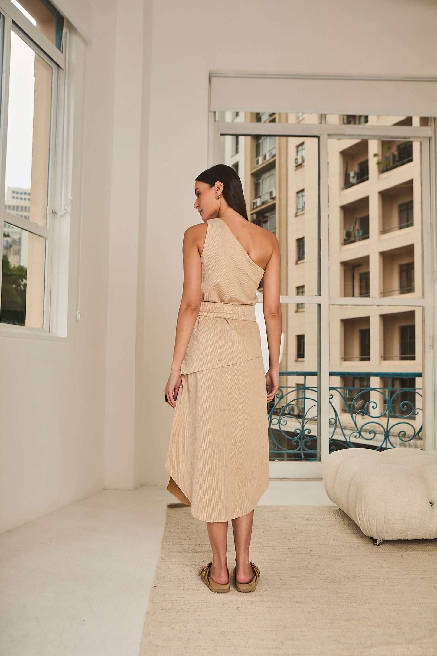 Vestido em Malha Canelada com Juta Benjamim