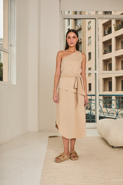 Vestido em Malha Canelada com Juta Benjamim